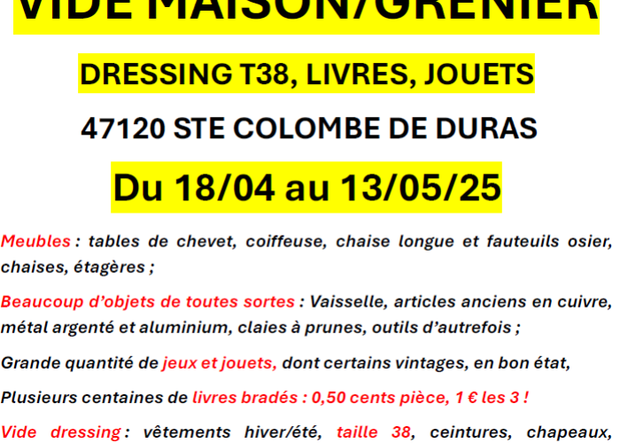 image de Vide Maison, Grenier et Dressing à Sainte Colombe de Duras